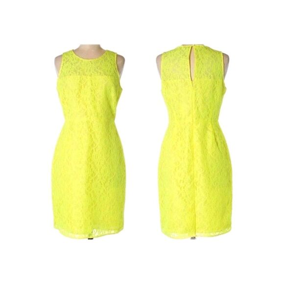 J.Crew Collection Neon Yellow Sleeveless Shift Lace Formal Dress  Size 4 - Picture 2 of 8